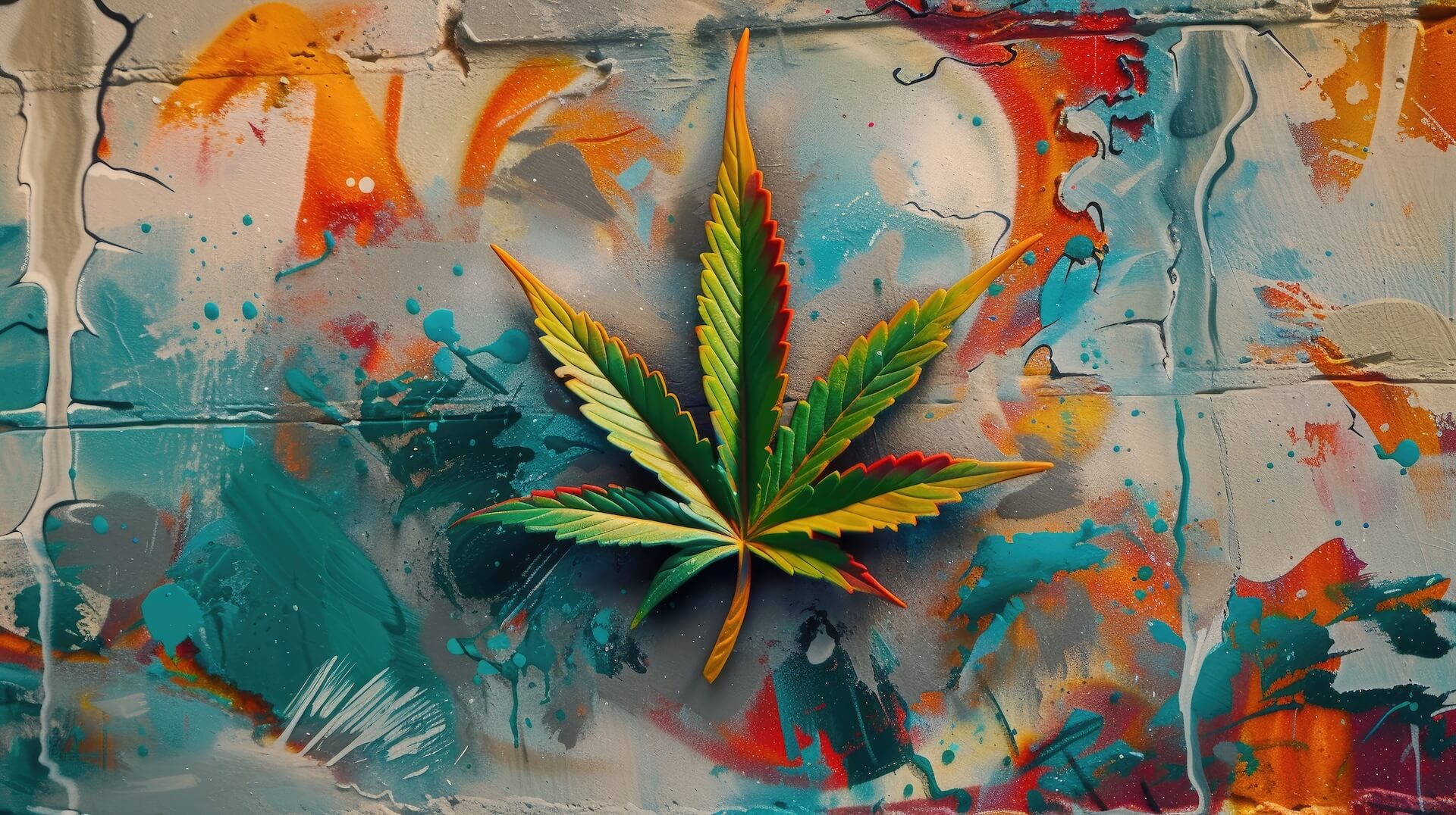 Marijuana Leaf over a background that looks like paint